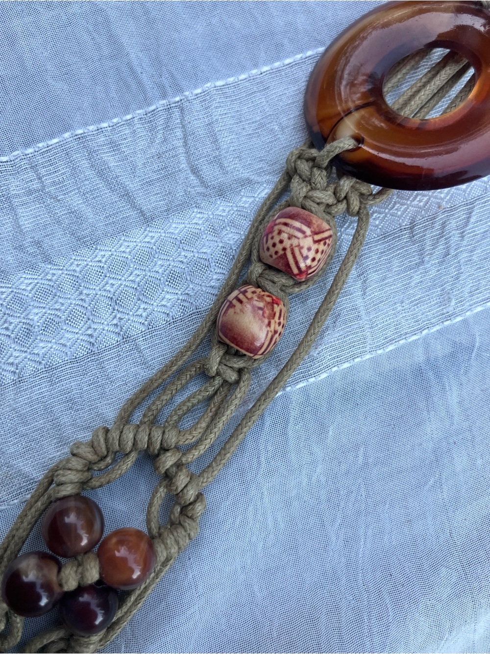 Vintage macramé belt with wooden beads fits a waste approximately 28 inches